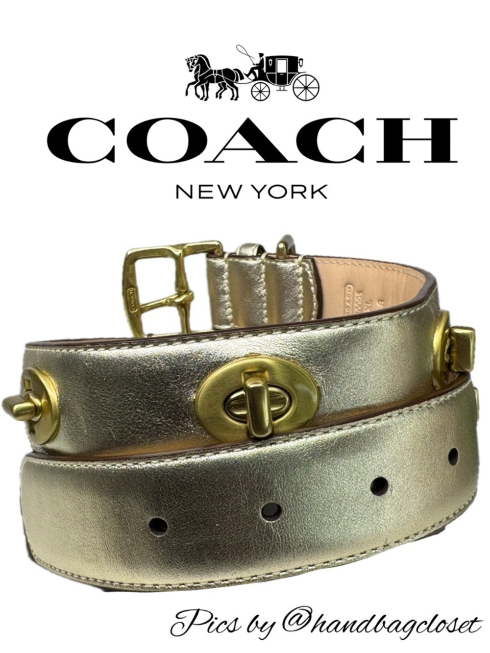 Coach Metallic Gold Turnlock Y2K Size XL Extra Large Dog Collar